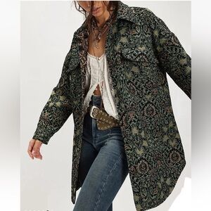 Free People We The Free Tapestry Fog Blue-Green Jacquard Shirt Jacket NWT Size M